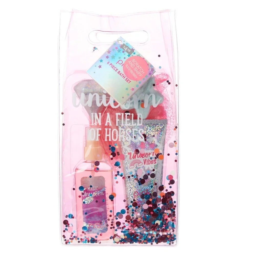 Pink Viva Be a Unicorn In A Field Of Horses 6 Piece Raspberry Bath Gift Set